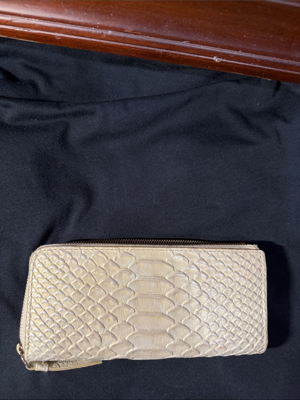 Dooney & Bourke Cream Snake-Embossed Zip Wallet with Gold Logo - Picture 6 of 6